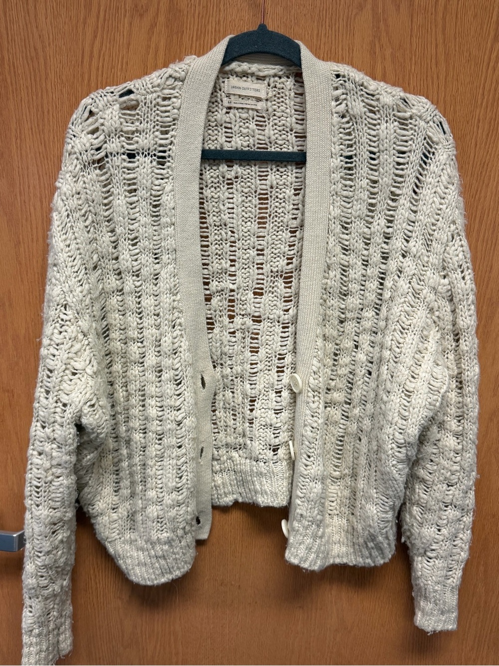 Urban Outfitters Ivory Open-Knit Button Cardigan